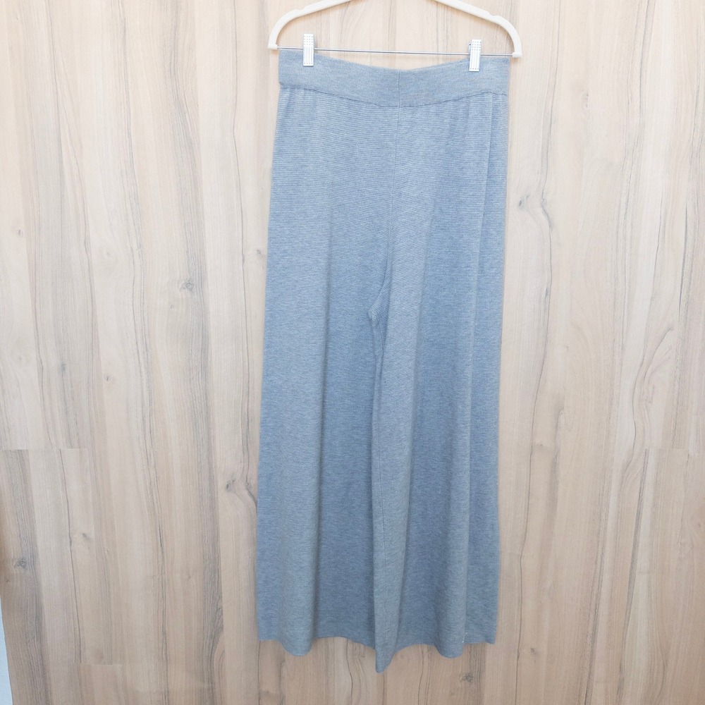 Sioni Womens Ribbed Knit Wide Leg Pants Large Gray High Waist Loungewear Minimal